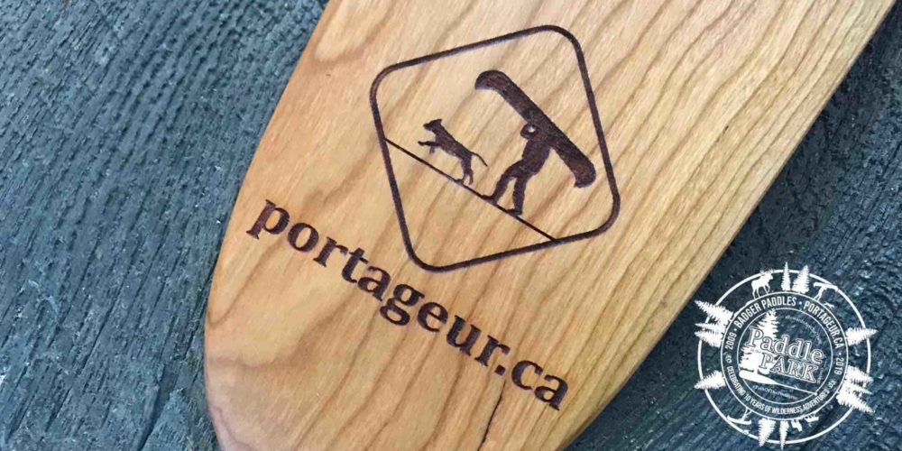 Laser engraved Portageur.ca paddle