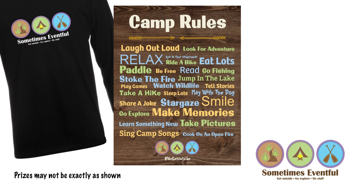 black long sleeve shirt and Camp Rules poster - prize photos